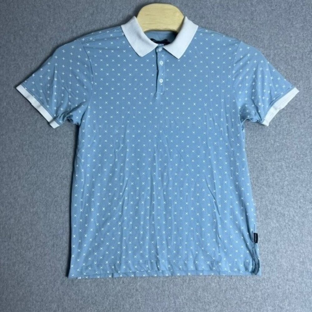 Kenneth Cole New York Men's Light Blue with White Pattern Polo Shirt Size Medium